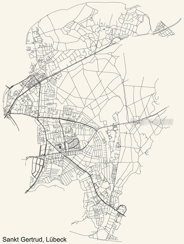 ST. GERTRUD区街道地图，LÜBECK